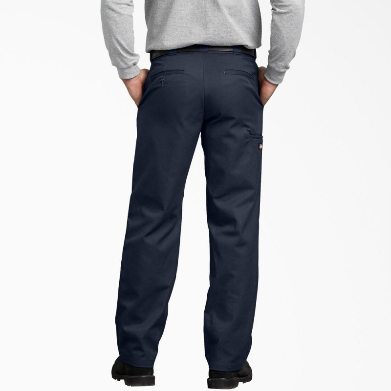 Navy Men's Dickies FLEX Regular Fit Double Knee Work Pants | QIR718539