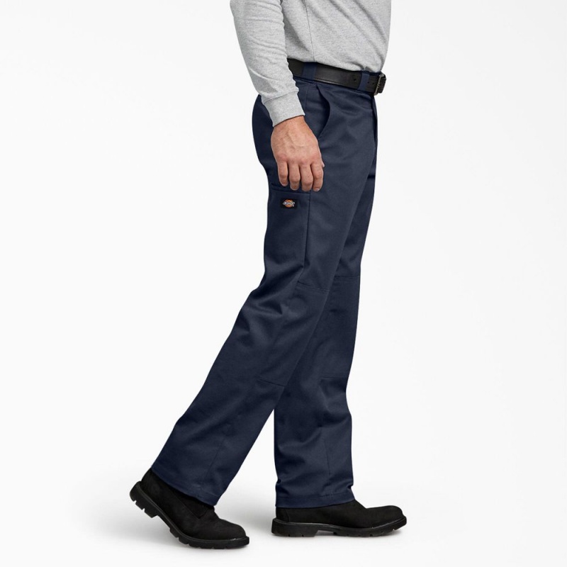 Navy Men's Dickies FLEX Regular Fit Double Knee Work Pants | QIR718539