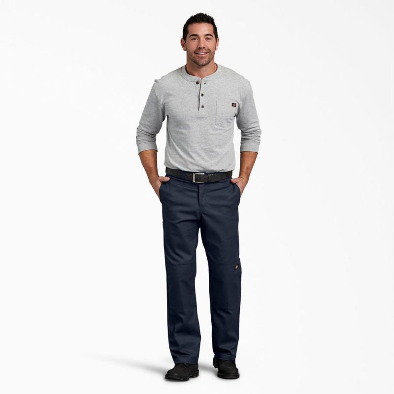 Navy Men's Dickies FLEX Regular Fit Double Knee Work Pants | QIR718539