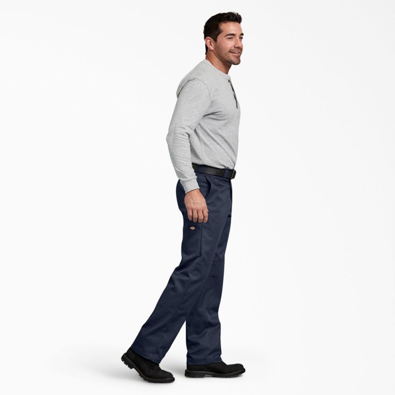 Navy Men's Dickies FLEX Regular Fit Double Knee Work Pants | QIR718539