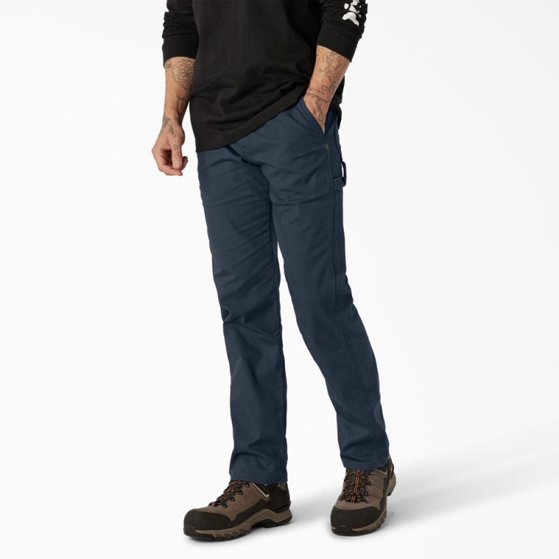 Navy Men's Dickies FLEX Regular Fit Duck Carpenter Pants | KNC865237