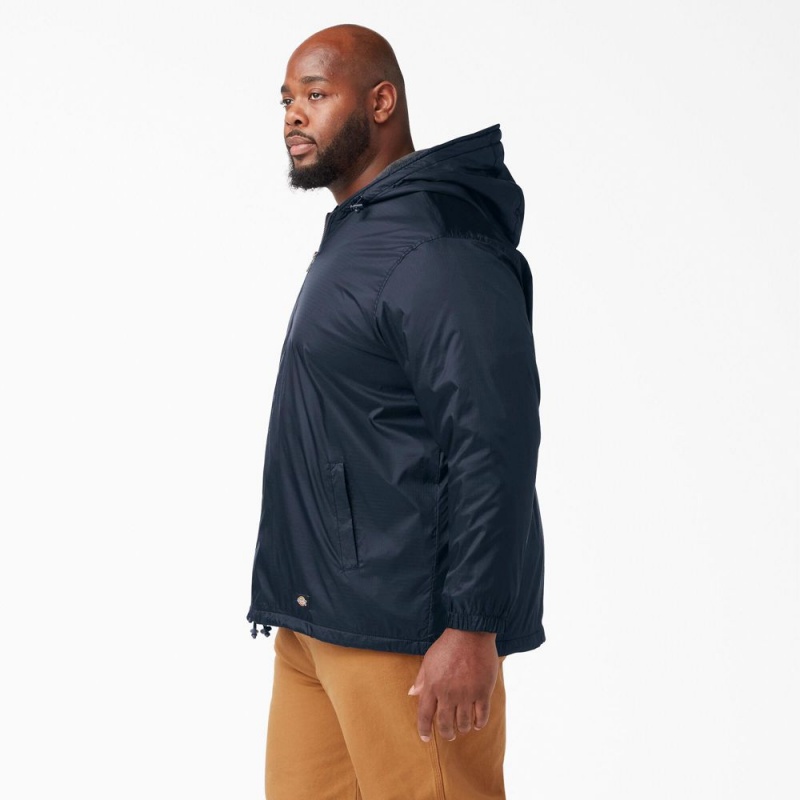 Navy Men's Dickies Fleece Lined Nylon Hooded Jacket | MEK037489