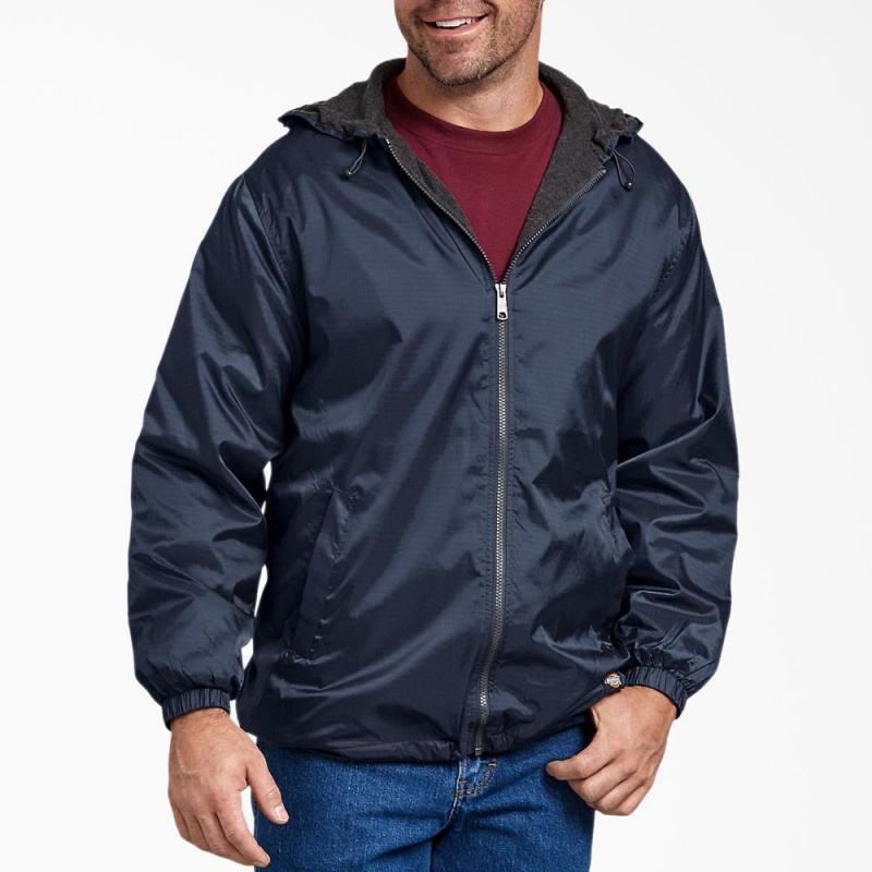 Navy Men\'s Dickies Fleece Lined Nylon Hooded Jacket | MEK037489