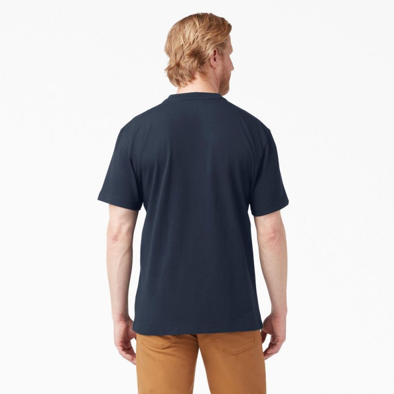 Navy Men's Dickies Heavyweight Short Sleeve Henley T-Shirt | HZU176354