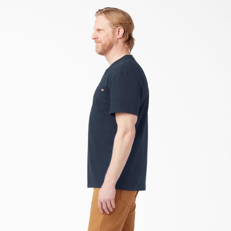 Navy Men's Dickies Heavyweight Short Sleeve Henley T-Shirt | HZU176354