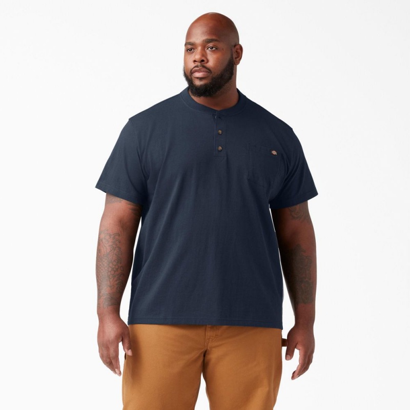 Navy Men's Dickies Heavyweight Short Sleeve Henley T-Shirt | HZU176354