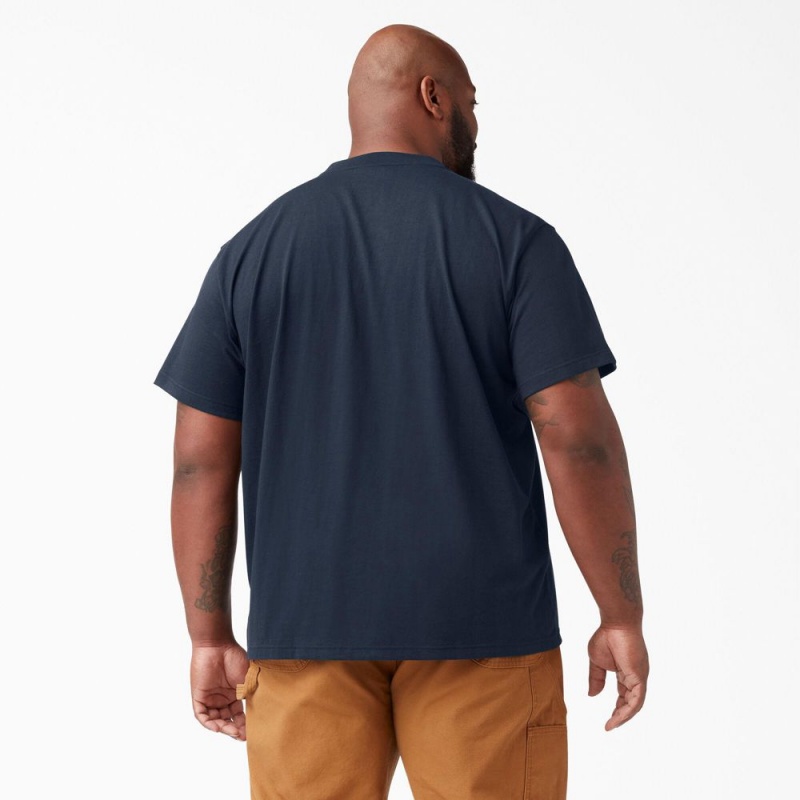 Navy Men's Dickies Heavyweight Short Sleeve Henley T-Shirt | HZU176354