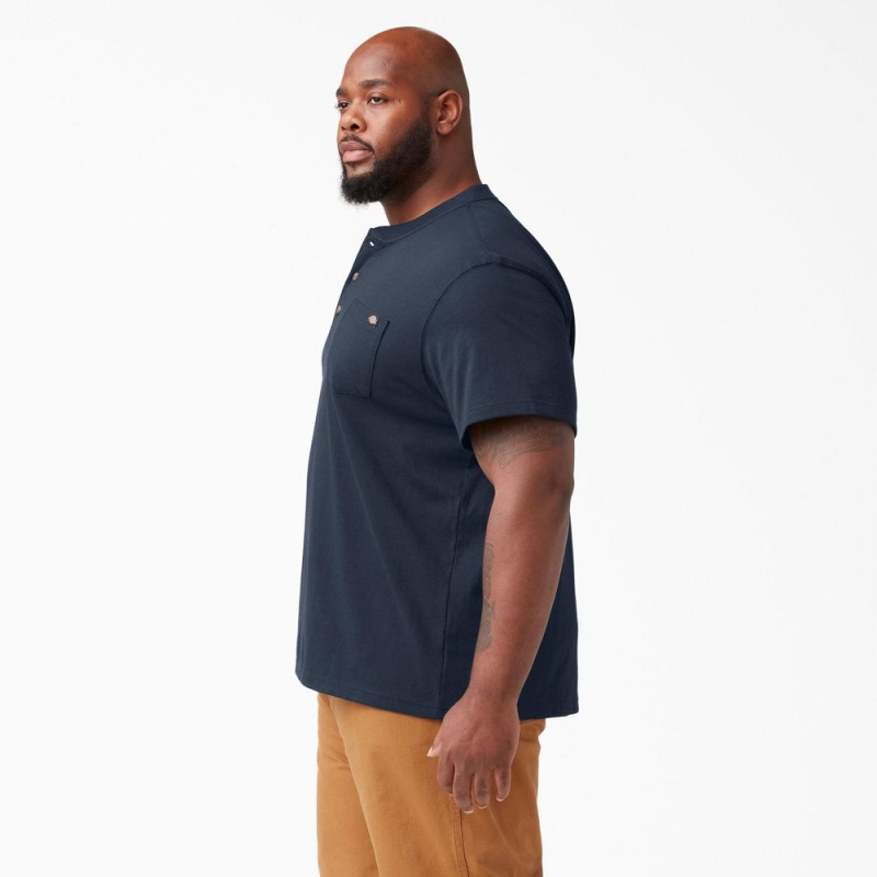 Navy Men's Dickies Heavyweight Short Sleeve Henley T-Shirt | HZU176354