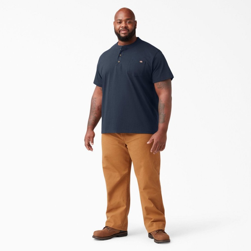 Navy Men's Dickies Heavyweight Short Sleeve Henley T-Shirt | HZU176354