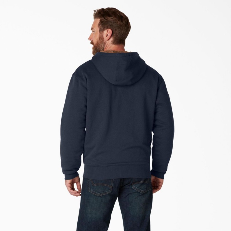 Navy Men's Dickies High Pile Fleece Lined Full Zip Hoodie | HBL035276