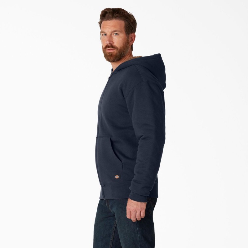 Navy Men's Dickies High Pile Fleece Lined Full Zip Hoodie | HBL035276