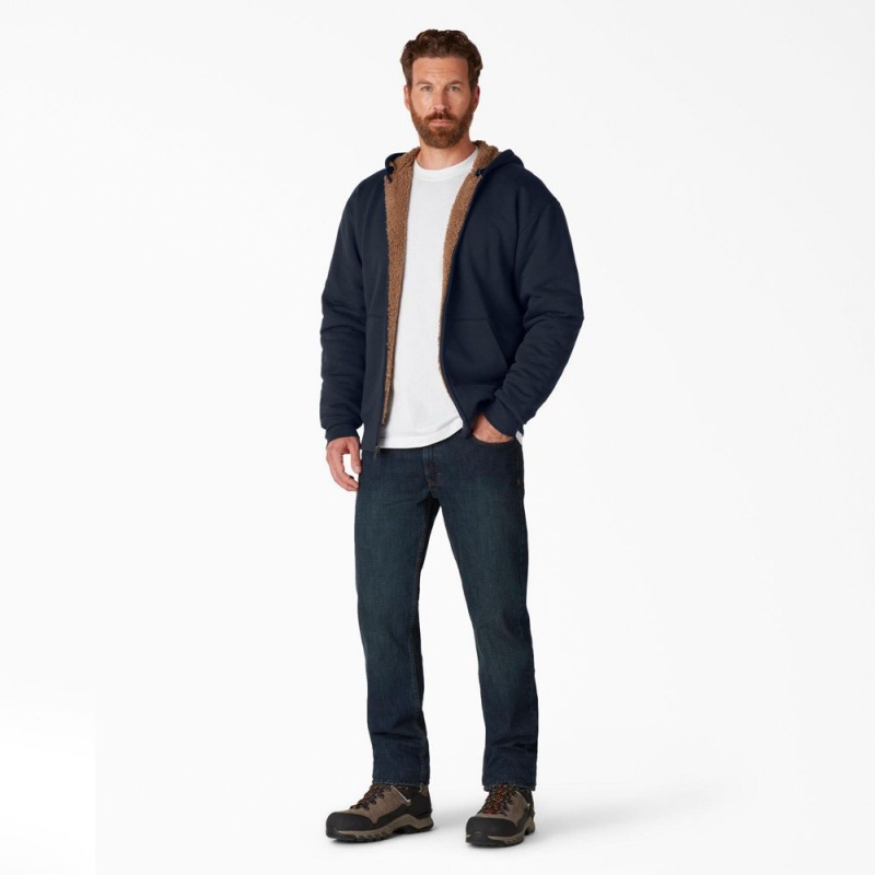 Navy Men's Dickies High Pile Fleece Lined Full Zip Hoodie | HBL035276