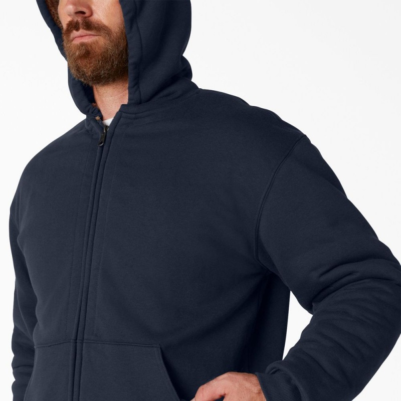 Navy Men's Dickies High Pile Fleece Lined Full Zip Hoodie | HBL035276