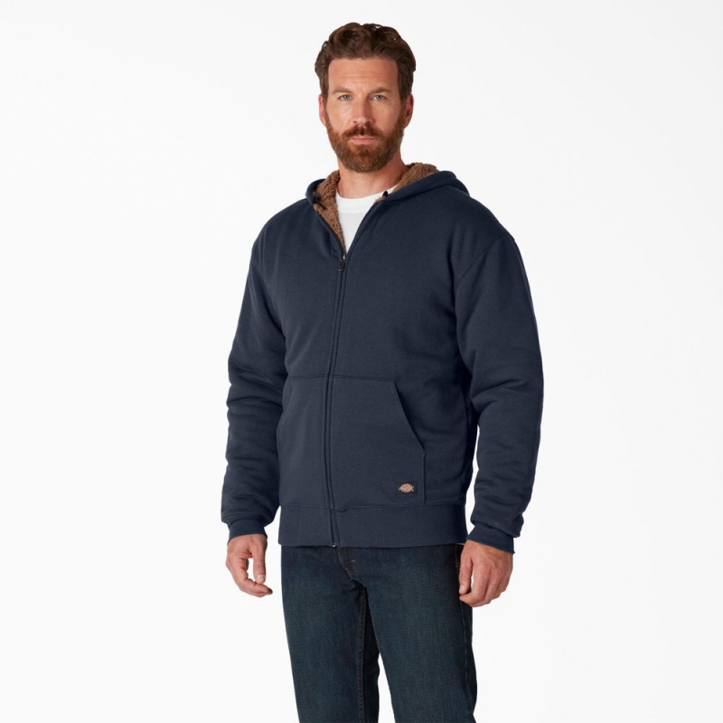 Navy Men\'s Dickies High Pile Fleece Lined Full Zip Hoodie | HBL035276