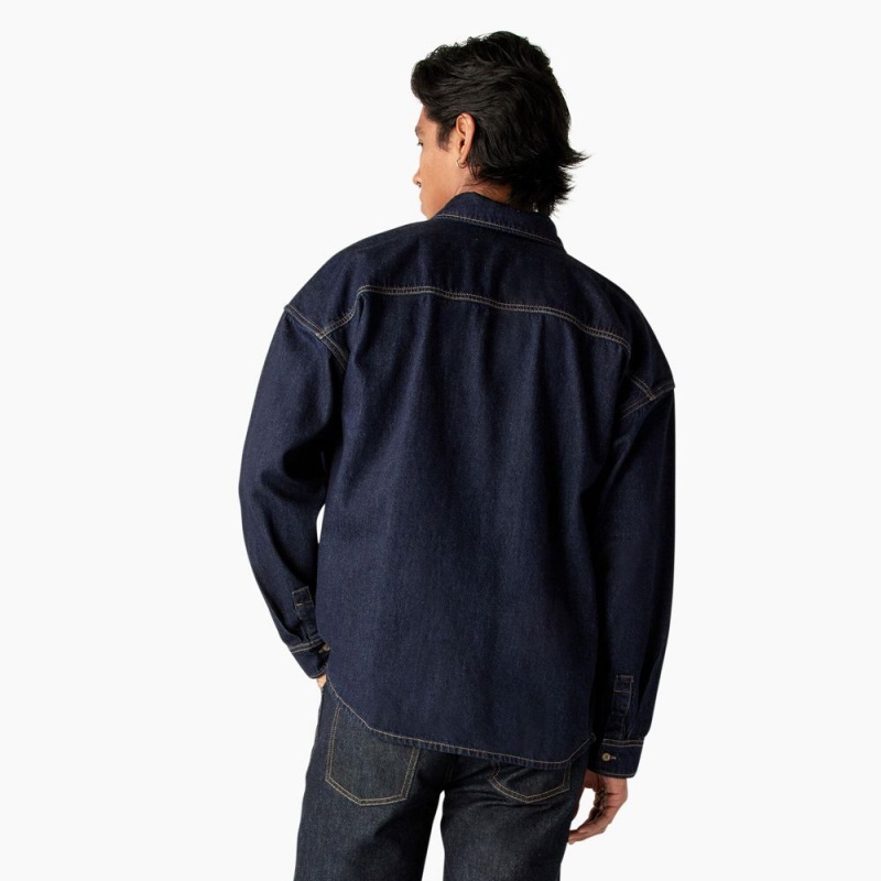 Navy Men's Dickies Houston Denim Shirt | VUO652490