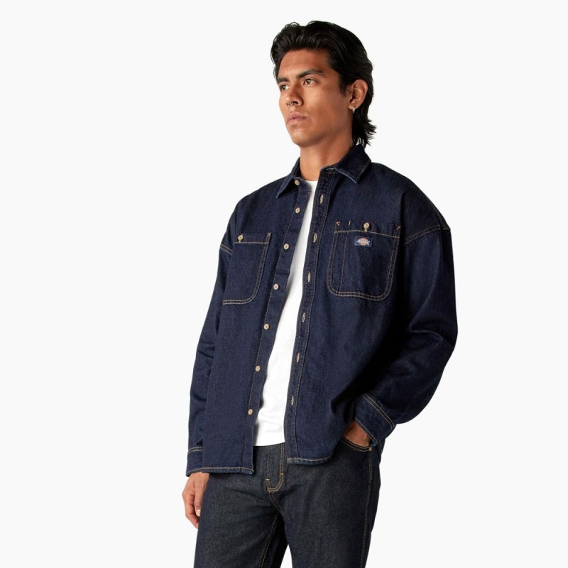 Navy Men's Dickies Houston Denim Shirt | VUO652490