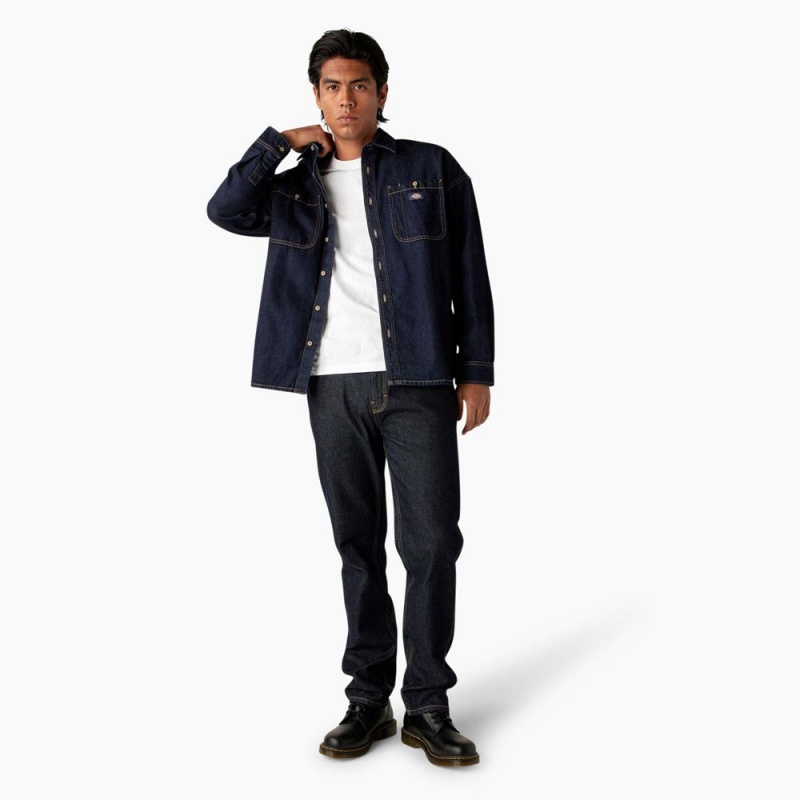 Navy Men's Dickies Houston Denim Shirt | VUO652490