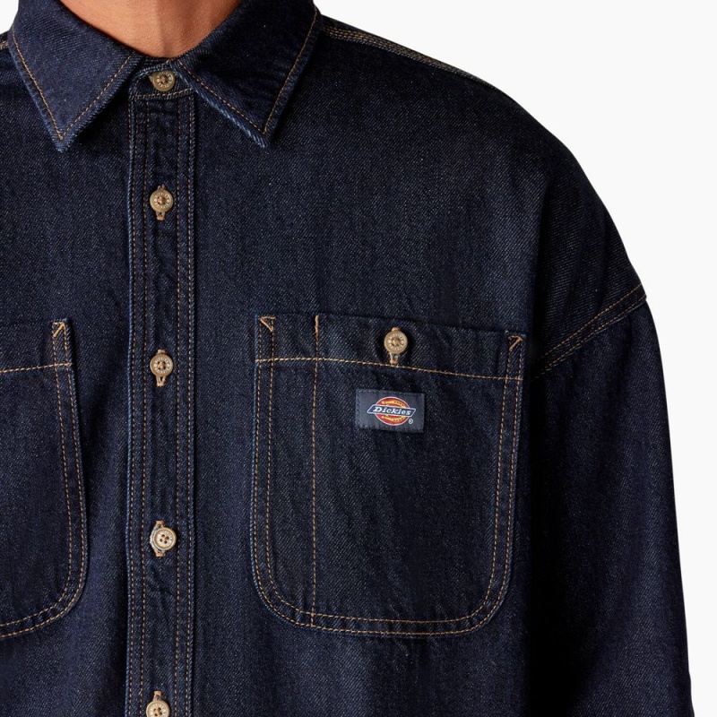 Navy Men's Dickies Houston Denim Shirt | VUO652490