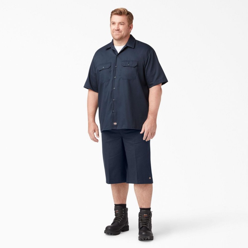 Navy Men's Dickies Loose Fit Multi-Use Pocket Work Shorts | XOG572169