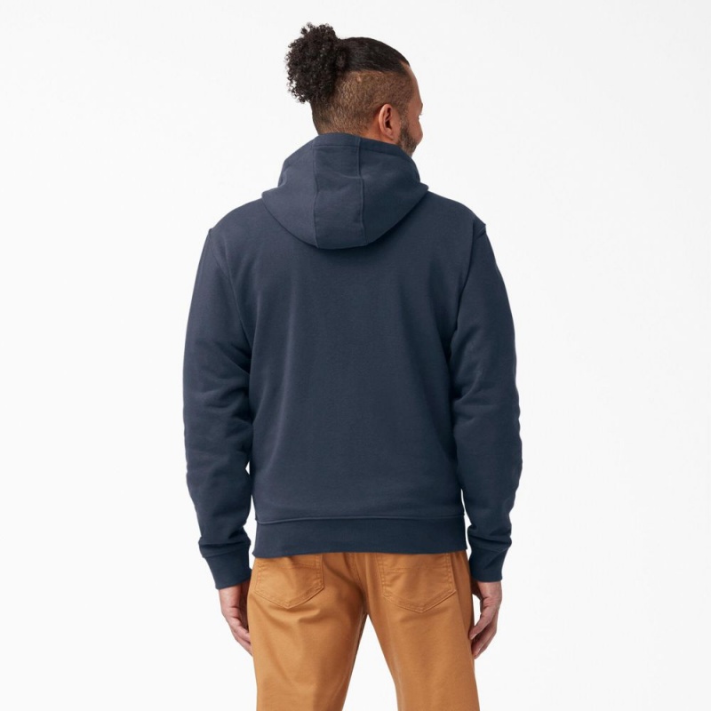 Navy Men's Dickies Midweight Fleece Zip Hoodie | UXD285190