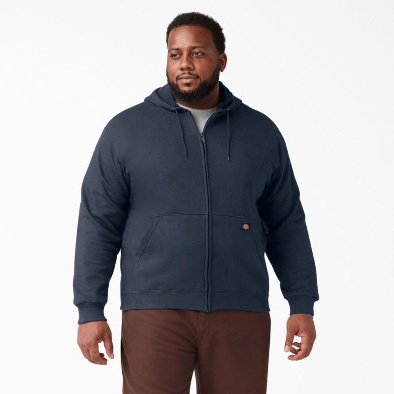 Navy Men's Dickies Midweight Fleece Zip Hoodie | UXD285190