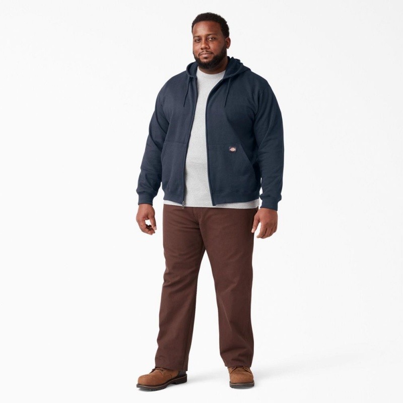 Navy Men's Dickies Midweight Fleece Zip Hoodie | UXD285190