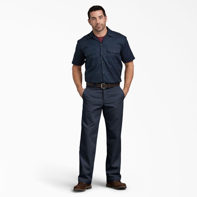 Navy Men's Dickies Relaxed Fit Double Knee Work Pants | PCS829430