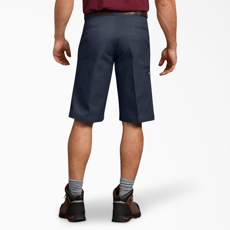 Navy Men's Dickies Relaxed Fit Multi-Use Pocket Work Shorts | OLR748906