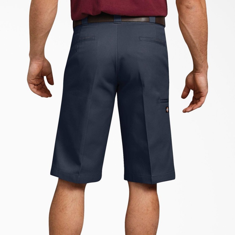 Navy Men's Dickies Relaxed Fit Multi-Use Pocket Work Shorts | OLR748906