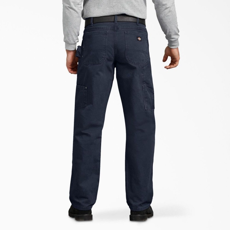 Navy Men's Dickies Relaxed Fit Sanded Duck Carpenter Pants | JVE745601