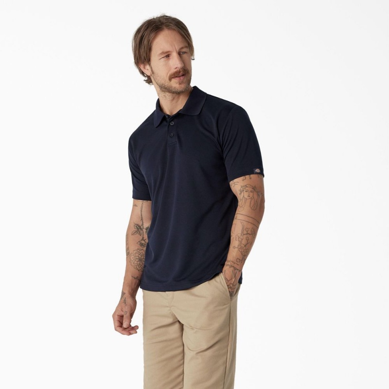 Navy Men's Dickies Short Sleeve Performance Polo Shirt | UJD096817