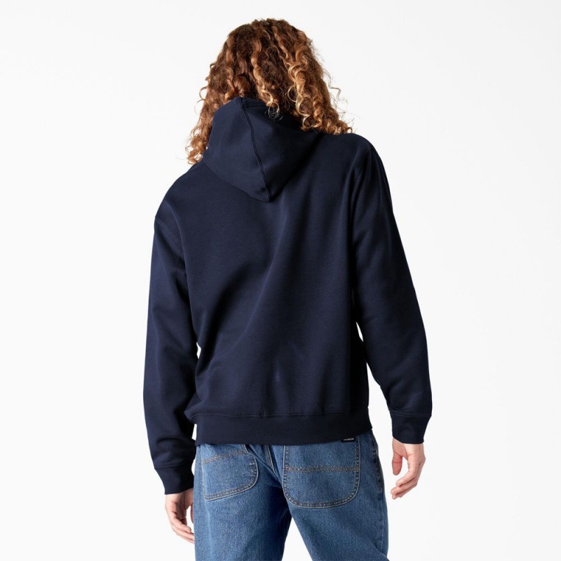 Navy Men's Dickies Skateboarding Chest Logo Hoodie | PIU564981