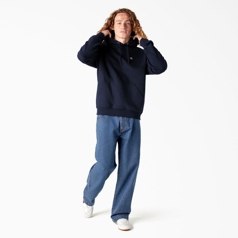 Navy Men's Dickies Skateboarding Chest Logo Hoodie | PIU564981