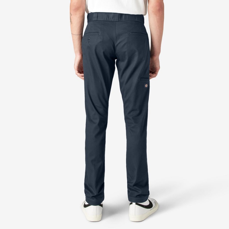 Navy Men's Dickies Skinny Fit Double Knee Work Pants | OFC798251