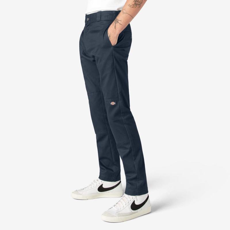 Navy Men's Dickies Skinny Fit Double Knee Work Pants | OFC798251