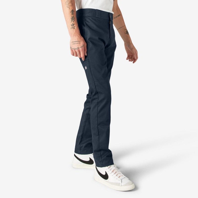 Navy Men's Dickies Skinny Fit Double Knee Work Pants | OFC798251