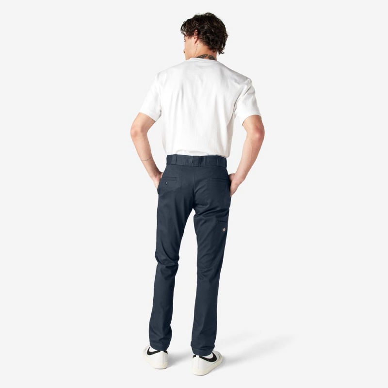 Navy Men's Dickies Skinny Fit Double Knee Work Pants | OFC798251