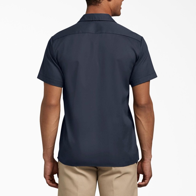 Navy Men's Dickies Slim Fit Short Sleeve Work Shirts | COZ104956