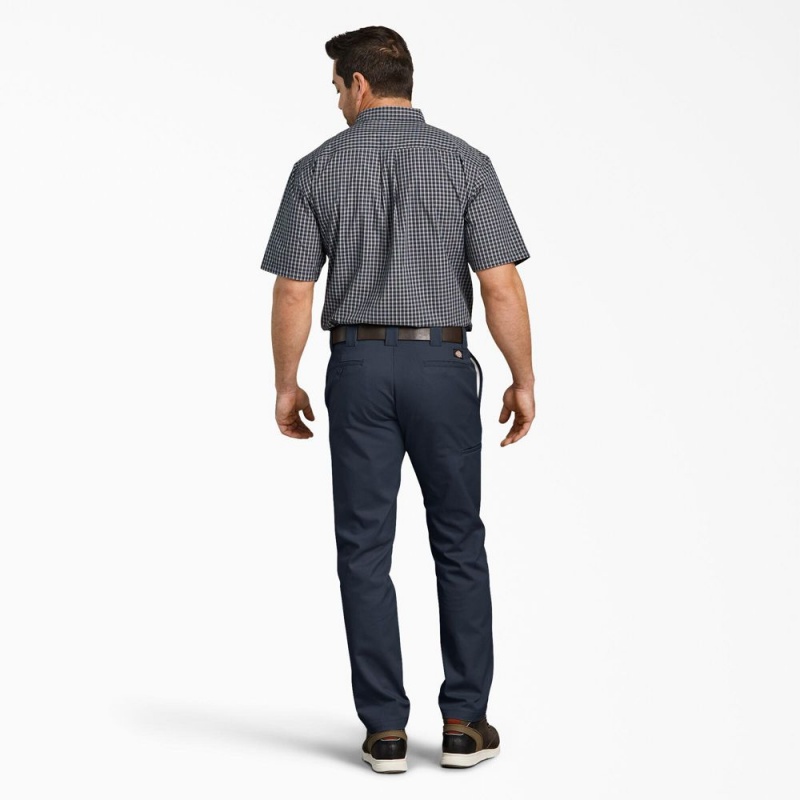 Navy Men's Dickies Slim Fit Tapered Leg Multi-Use Pocket Work Pants | KZH081569