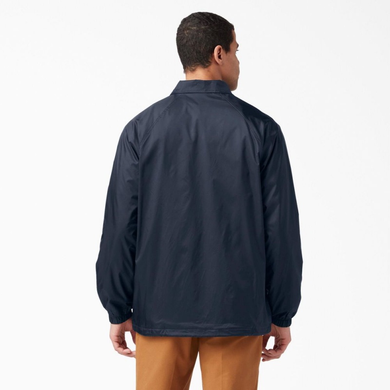 Navy Men's Dickies Snap Front Jacket | NKM906832