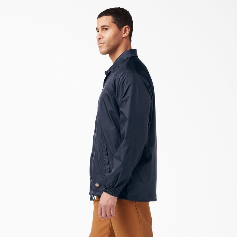 Navy Men's Dickies Snap Front Jacket | NKM906832