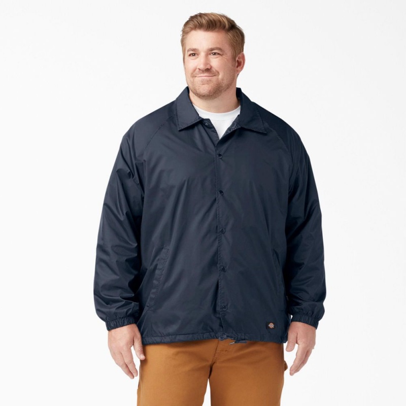 Navy Men's Dickies Snap Front Jacket | NKM906832