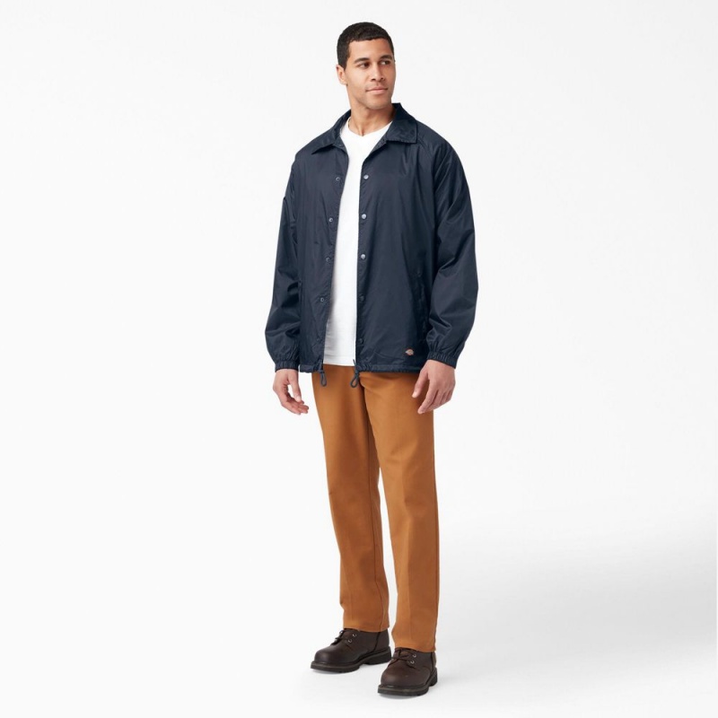 Navy Men's Dickies Snap Front Jacket | NKM906832