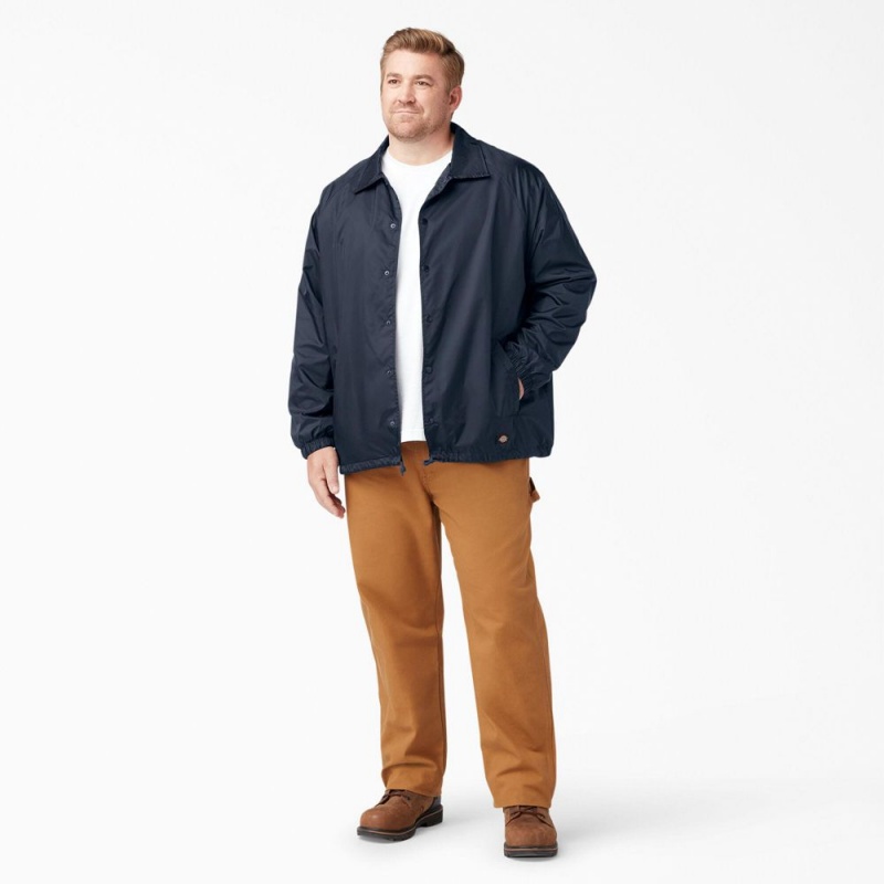 Navy Men's Dickies Snap Front Jacket | NKM906832