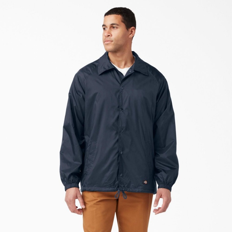 Navy Men\'s Dickies Snap Front Jacket | NKM906832