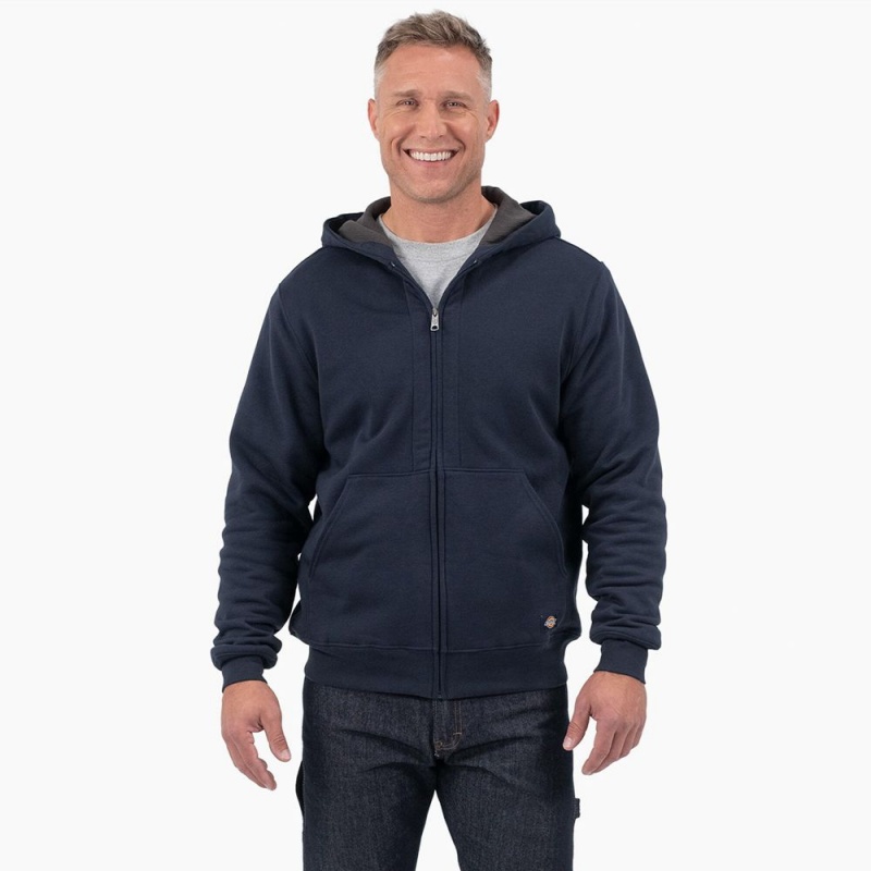 Navy Men\'s Dickies Thermal Lined Full-Zip Fleece Hoodie | PDH940783