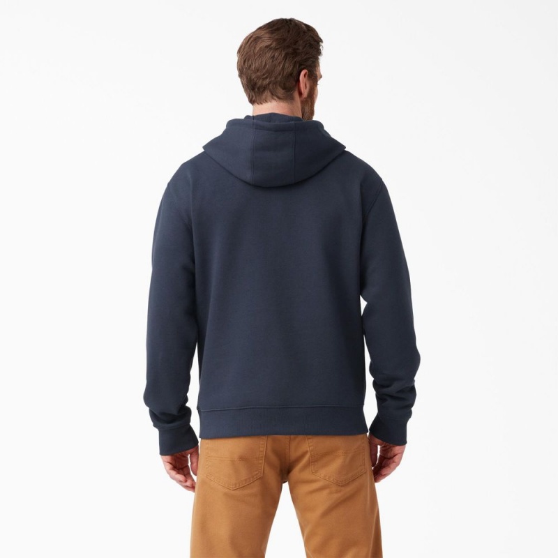 Navy Men's Dickies Water Repellent Logo Hoodie | BSA068157