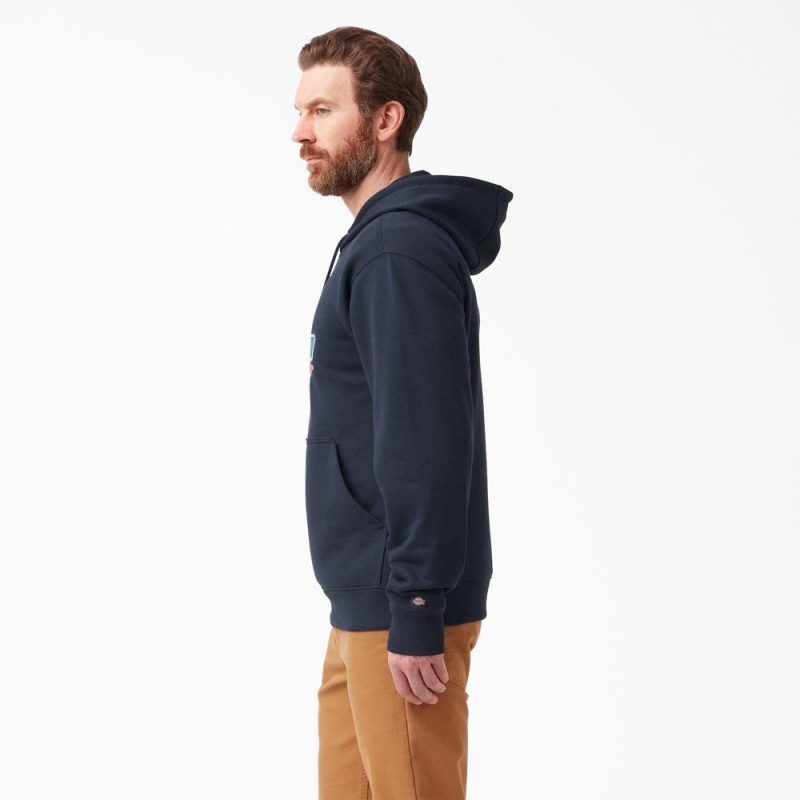 Navy Men's Dickies Water Repellent Logo Hoodie | BSA068157