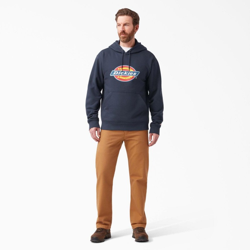 Navy Men's Dickies Water Repellent Logo Hoodie | BSA068157