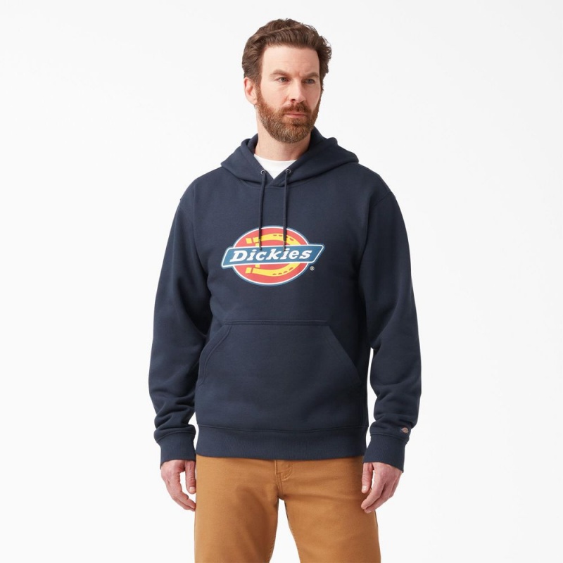 Navy Men\'s Dickies Water Repellent Logo Hoodie | BSA068157